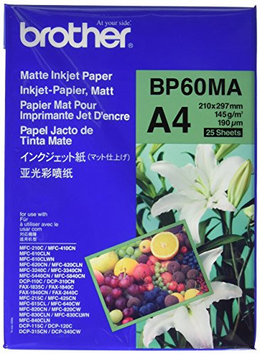 Brother BP60MA Inkjet Paper, A4, Matte, 297 mm (W) x 210 mm (L), 25 Sheets, Brother Genuine Supplies