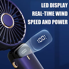Jsdoin Hand Held Fan,Portable Handheld USB Rechargeable Fans with 5 Speeds,Battery Operated Mini Fan Foldable Desk Desktop Fans with LED Display for Home Office Bedroom Outdoor Travel (DarkBlue)
