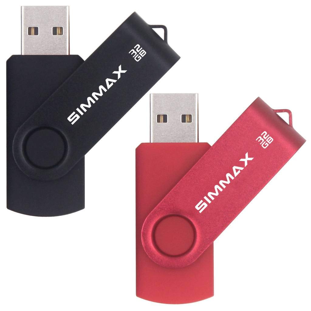 SIMMAX 32GB USB Flash Drives 2 Pack 32GB Memory Stick Swivel Design Thumb Drive USB Stick (32GB Black Red)