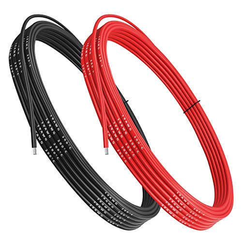 Makerfire 18 Gauge Silicone Wire, 18 AWG Electrical Cable 5M [2.5m Black and 2.5m Red], Flexible 150 Strands 0.08 mm of Tinned Copper High Temperature Wire for RC Car, Marine, Drone, etc