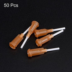 sourcing map 50 Pcs 15G Plastic Dispensing Needles, 1/2 inches PP Glue Needle Tube Blunt Luer Lock Tips with PP Flexible Needle for Liquid Glue Gun, Amber