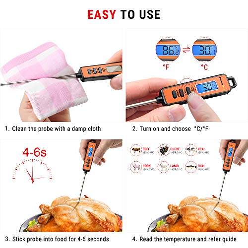 ThermoPro TP01S Digital Meat Thermometer for Air Fryers Cooking Kitchen Barbecue Food Thermometer Cooking Thermometer with 13.5cm Long Food Probe, Thermometer Instant Read Thermometer with Backlit