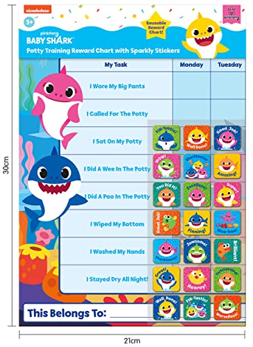 Paper Projects 01.70.30.041 Baby Shark Potty Training Includes 56 Sparkly Stickers   Colourful Chart is Wipe-Clean, Blue, 29.7cm x 42cm