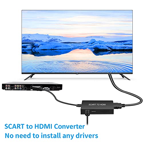 uhddadi Scart to HDMI Converter with HDMI Cable, Full HD 720P/1080P Switch Video Audio Converter for HDTV Monitor Projector STB VHS Xbox PS3 Sky Blu-ray DVD Player