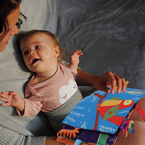 SOSPIRO Baby Cloth Books Quiet Book for Toddlers Soft Baby Books with 3D Animal Tails Safe Nontoxic Early Learning Babies First Books Gifts for 0-3 Year Old Toddlers(Jungle)