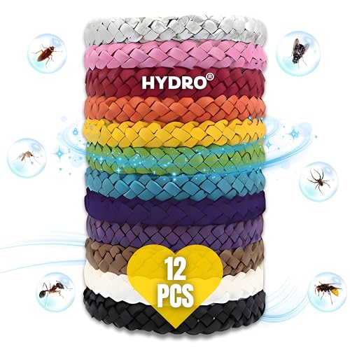 Mosquito Repellent Bracelet 12 Pack, Adjustable Leather Band, Deet Free, Insect Repellent Bracelet - 350 Hours Insect Repellent Protection, Natural Anti-Mosquito Suitable for All Ages by Hydro