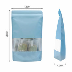 30pcs 12×20cm Blue Stand up Mylar Ziplock Bags with Clear Window,Frosted Resealable Plastic Pouches for Food Storage Jewellery Sweets