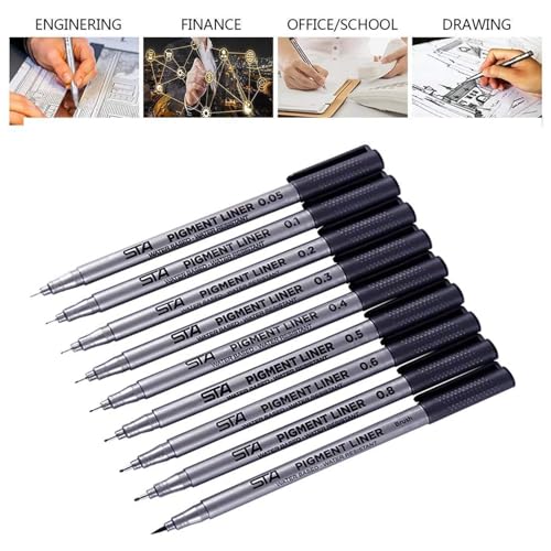 Funnasting Black Fineliner Pens, Set of 9 Micro Line Sketch Pens, Waterproof Drawing Pens for Artists Sketching Office Documents Bullet Journal