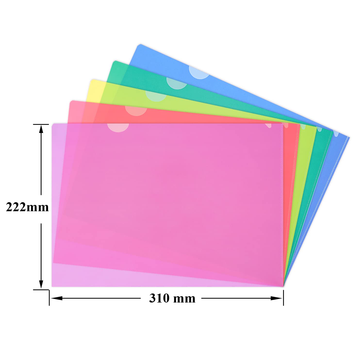 ZCZN A4 Plastic Folders, 42pcs Plastic Sleeves, Clear Open Top & Side Cut Flush File Cover, Bright Transparent Assorted Colours, Pack of 42