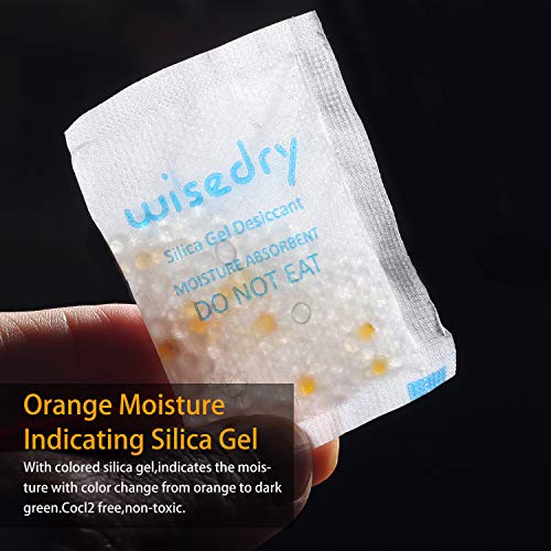 wisedry Silica Gel Sachets Pouches Desiccant 5 Gram [60 PACKS] with Orange Beads Humidity Indicator Moisture Absorber for Air Dryer Moisture Removal, Food Grade