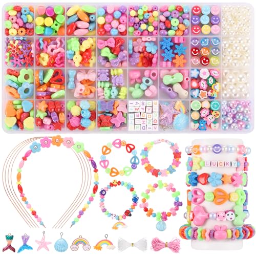 Funtopia Bracelet Jewellery Kits for Girls, 32 Types Jewellery Making Kit Arts and Crafts for Kids, Letter Beads Pearl Beads for Necklace Headband Making Gifts for Teenage Girls 4-14 Years Old