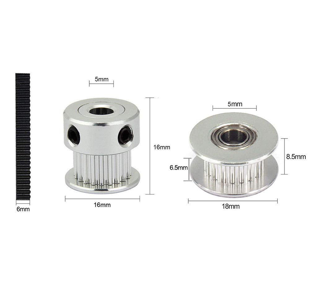 KeeYees 5M GT2 Timing Belt 6mm Width and 4pcs 20 Teeth 5mm Bore Belt Pulley Wheel and 4pcs Idler and 4pcs Tensioner Spring Torsion and 2pcs Gear Clamp Mount Block with Allen Wrench for 3D Printer RepRap