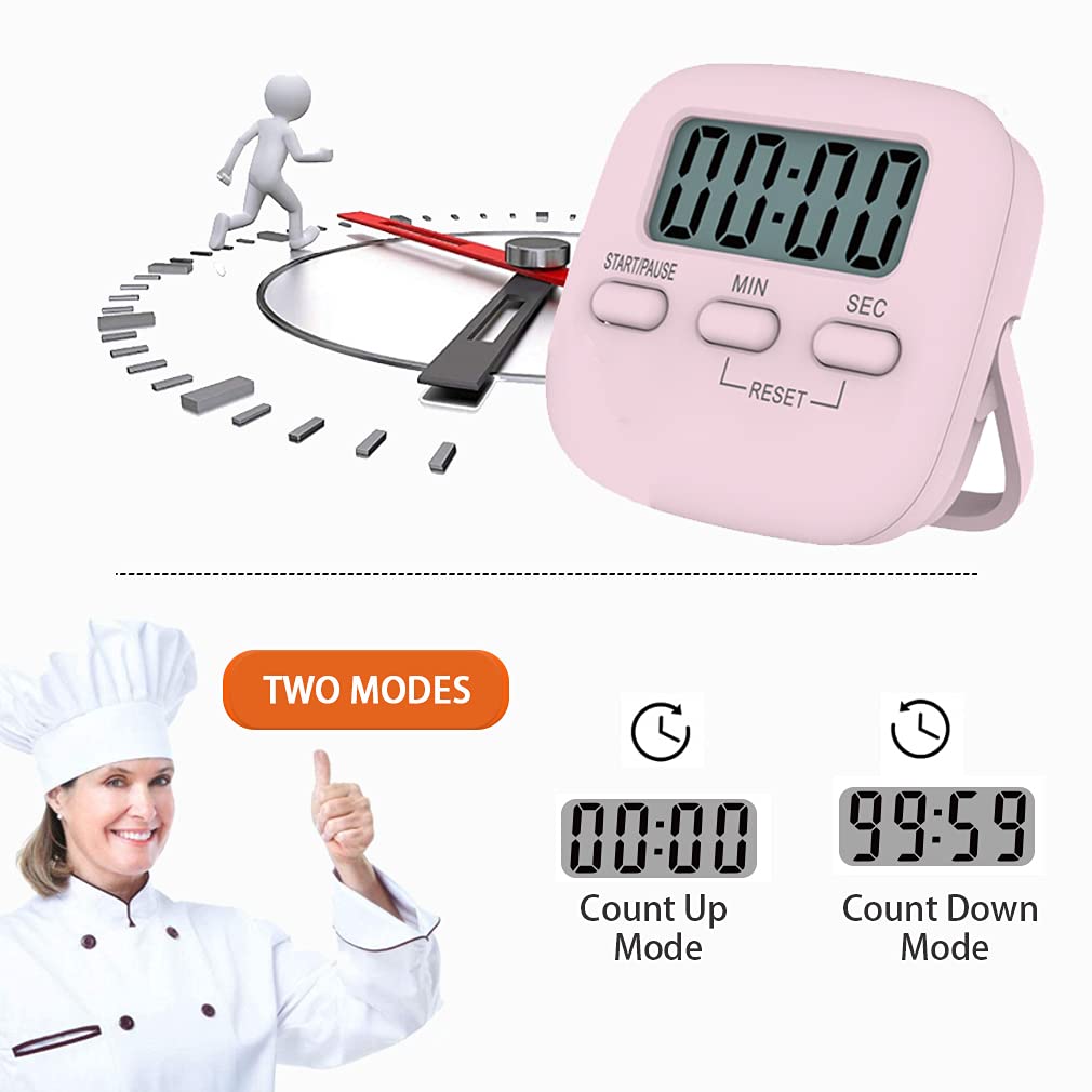 Digital Kitchen Timer/Pink Timer for Kids with Bracket and Hanging Hole,HD Sound Quality Magnetic Stopwatch Timer for Cooking,Study,Exercise and Baking(Rectangle)