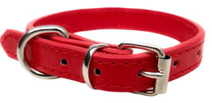 Vibrant Leather Dog Collar for Puppy, Cat, Kitten, Dogs - For Small, Medium & Large Pet Collars (Small (27cm - 33cm Neck), Red)