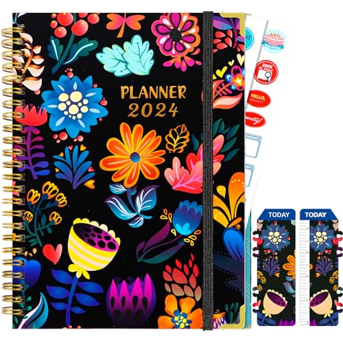 Kaket Diary 2024, A5 Daily Planner 2024, Week to View Diary with Elastic, 2024 Planners and organizer, 2024 Academic Diary (Black)