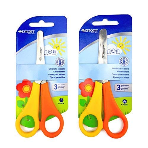 Westcott Children's Scissors - 5 inches/13cm - Left Handed - Yellow and Orange - Pack of 2 Pairs