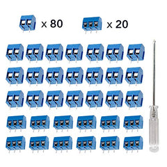 YIXISI 100 PCS Universal PCB Board Kit, 5mm Pitch 2-Pin & 3-Pin PCB Mount Screw Terminal Block Connector for Arduino (80 × 2-Pin, 20 × 3-Pin)