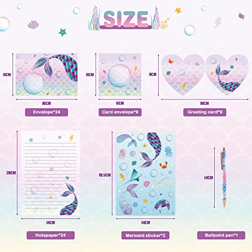 Mermaid Paper and Envelopes Set - 71PCS Magical Mermaid Stationery Paper for Kids Girls Christmas Birthday Gifts Stationery Letter Writing Set Envelopes Greeting Cards Stickers Ballpoint Pen Gift Box