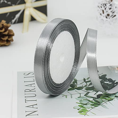 ZHIHUI Grey Satin Ribbon 10mm, 22 Meters Solid Colors Fabric Ribbon, Perfect for Wedding Decor, Wreath, Baby Shower, Gift Package Wrapping, Party Balloon & Hair Bows Decoration and Other Projects