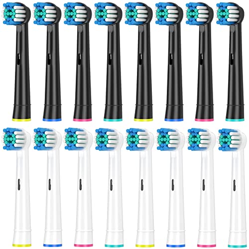 Cokfais Toothbrush Head Compatible with Braun Oral b Electric Toothbrush, Pack of 16 Sensitive Replacement Brush Heads for Oral-b Pro Smart Vitality Genius Triumph Teen Kids (WhiteandBlack)