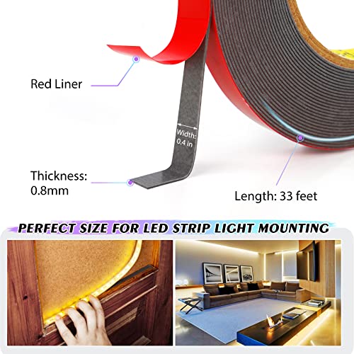 Emitever Double Sided Tape Heavy Duty Mounting Tape - 32 Ft x 0.4 Inch, Strong Adhesive Double Sided Foam Tape For Outdoor Indoor Home Office Decor and LED Strip Lights, Made of 3M VHB Tape