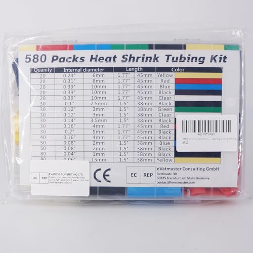 ASHINER Heat Shrink Tubing Kit - 580Pcs EVA Material in 6 Colors and 11 Sizes - Ideal for Electrical Insulation, Repairs, and Wire Connectors with User-Friendly Design and Storage Case
