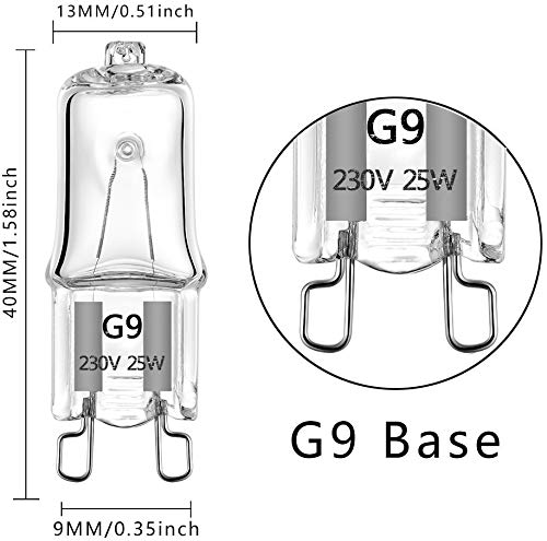 AHEVO 25W G9 Halogen Light Bulb Warm White 2700K,230V,Pack of 10