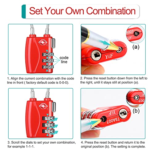 ZHEGE Luggage Padlocks TSA Approved, Flexible Cable Travel Locks, Coded Suitcase Lock, Small Padlock with 3 Digit Combination for Suitcases, Baggage, Backpacks, Briefcases (Silver, 2 Pack)