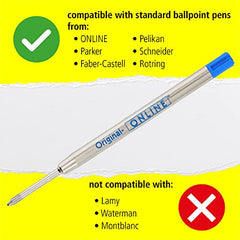 Online 6X Ballpoint Refills – Strength Medium I International Standard Biro Refills for All Pens I Waterproof I Universal Refills for Ballpoint Pens I for School, Uni, Home Office I Colour: Blue