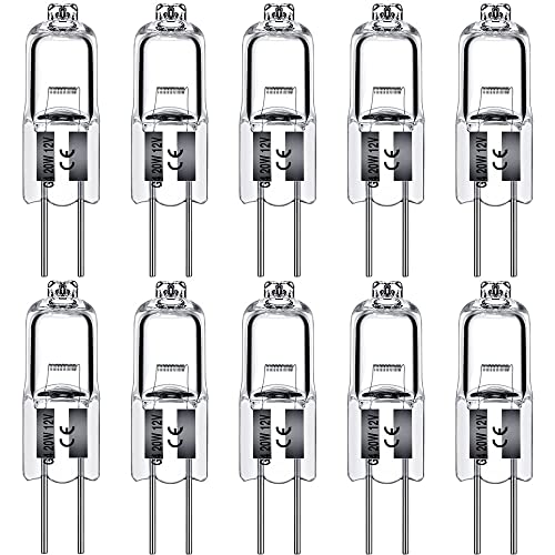 G4 Halogen Light Bulbs 20W 12V Clear Capsule 2 Pin Lamp Bulb Halogen Pin Base Warm White Dimmable 10 Pack