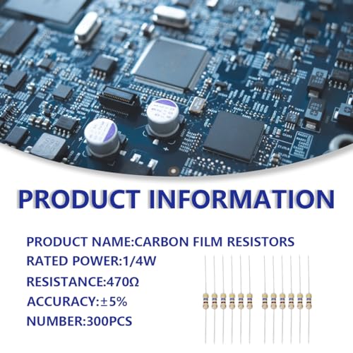 Innfeeltech 300 Pcs 1/4W 5% Tolerance 470 Ohm Carbon Film Resistor Resistance for DIY Project and Experiments