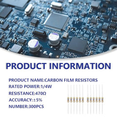 Innfeeltech 300 Pcs 1/4W 5% Tolerance 470 Ohm Carbon Film Resistor Resistance for DIY Project and Experiments