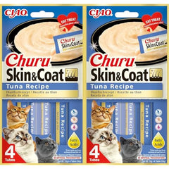 Churu Skin & Coat by INABA Cat Treat - Tuna - 2 Pack (4 x 14g total) / Soft & Creamy Cat Treat, Delicious & Healthy Snack, Purée Food Topper, Natural, Grain Free