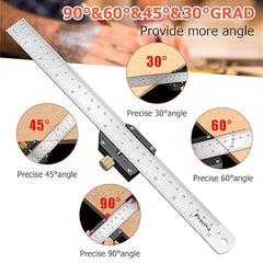 12inch/300mm Set Sqaure, Aluminum Alloy Adjustable Combination Square, Dual Scales, 30/45/60° Woodworking Ruler with Hook, Measuring Tool for Woodworking, Marking