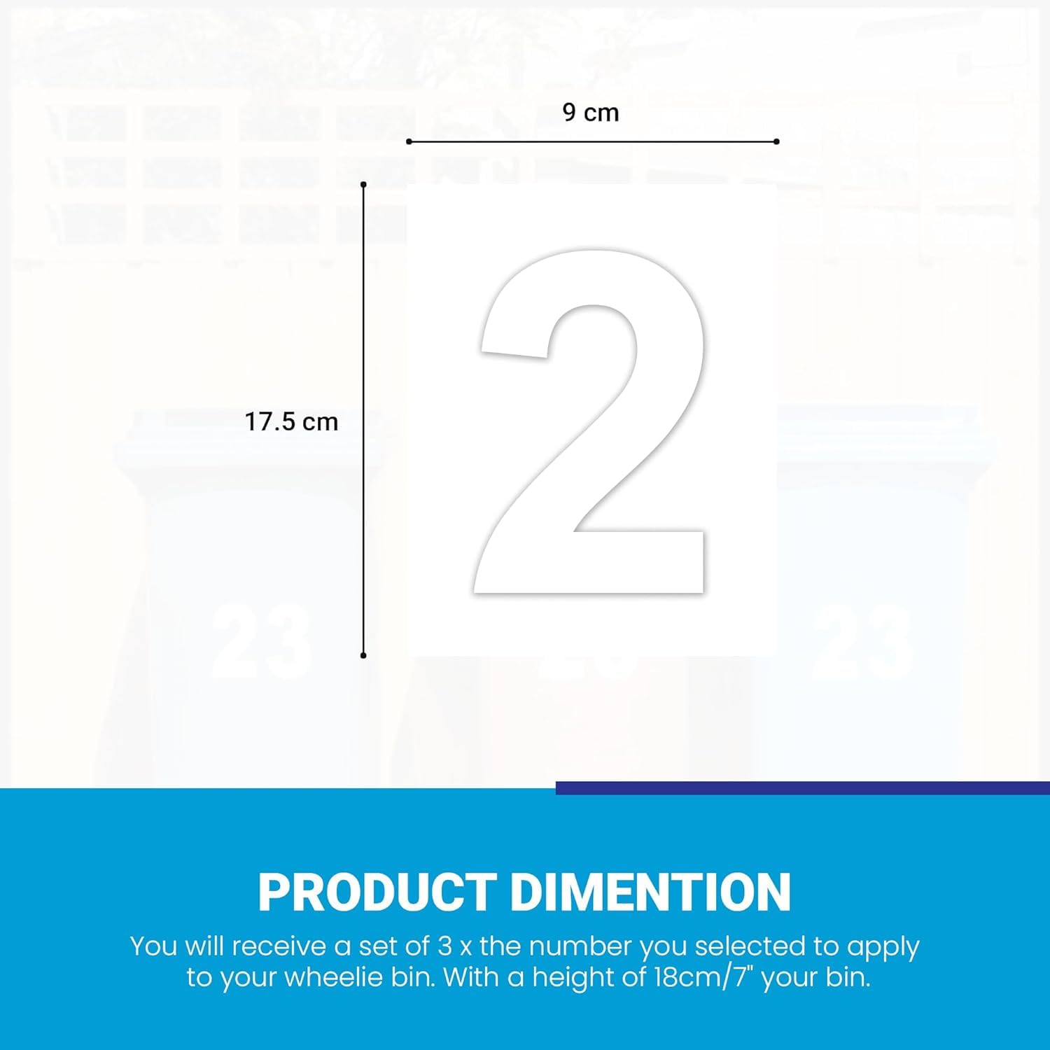4 Pack Wheelie Bin Numbers for Bins - Choice of Numbers 0-9 - Wheelie Bin Stickers for Wheelie Bins Bin Number Stickers Vinyl 18cm Bin Sticker Easy to Apply Sticky Numbers Bin Numbers (Number 2)