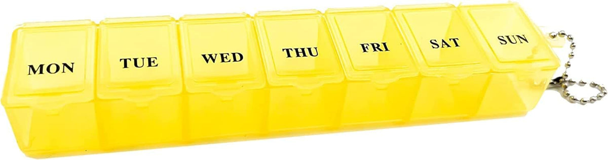 Boxsik Pill Box Organiser (Yellow), 7-Day 1 Times a Day Medicine Storage Case, Weekly Tablet Pills Container for Vitamins, Supplements & Travel Medication, Safe & Portable Medicine Holder