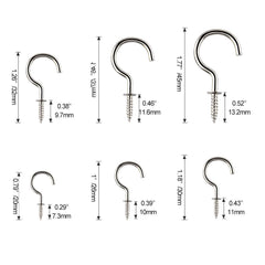 90 Pcs Screw in Hooks, Cup Hooks 6 Sizes Hooks for Hanging Mug Cup Ceiling Hooks Hooks Kit for Kitchen Garden