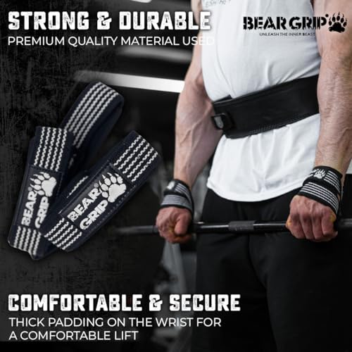 BEAR GRIP - Premium Figure 8 weight lifting straps (sold in pairs) (Black/White)