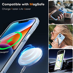 TAURI 5 in 1 Magnetic Design for iPhone 14/iPhone 13 Case, and 2 Screen Protector and2 Camera Protector, [Design for MagSafe] Anti-Yellow Shockproof Phone Case