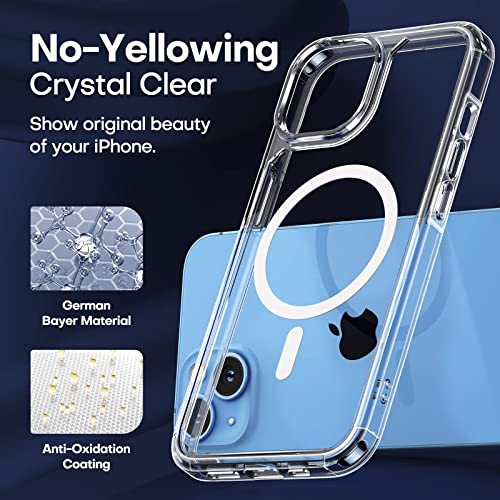 TAURI 5 in 1 Magnetic Design for iPhone 14/iPhone 13 Case, and 2 Screen Protector and2 Camera Protector, [Design for MagSafe] Anti-Yellow Shockproof Phone Case