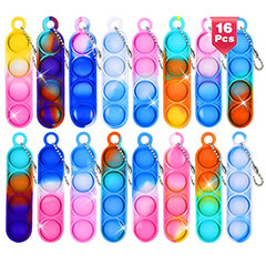 Ainiv 16 PCS Mini Fidget Pop Bubble Toys, Strip Squeeze Toys with Keyring, Poppet Bubble Sensory Toys, Stress Anxiety Relief Toys Desk Toy Wrap for ADHD, Autism, for School Kids Office Adult