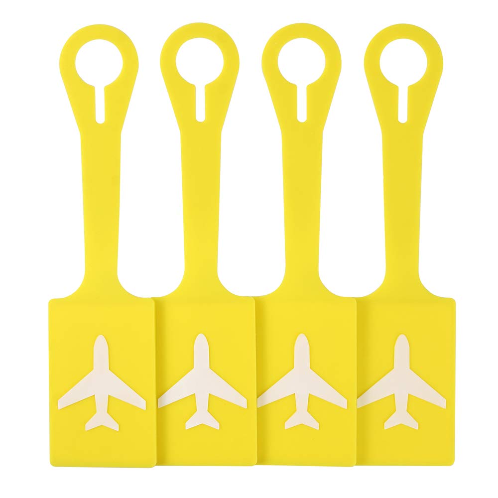 Silicone Luggage Tags with Full Privacy,Personalized Bag Baggage Name ID Initial Label for Kids,Women,Men,Luggage Accessories(Plane Set of 4 Yellow)