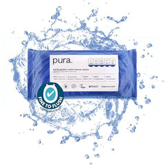 Pura Flushable Moist Toilet Tissue Wipes, 1 Pack of 40 Wet Wipes, 100% Plastic Free, 99% Water Clean Washlets, Certified ‘Fine to Flush’ Biodegradable, Compostable, Vegan, Gentle Clean