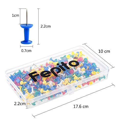 FEPITO 300 Pcs Drawing Push Pins Map Thumb Tacks Multi-Colored Pins for Cork Board Decorative Office