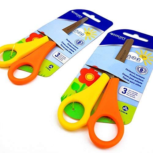 Westcott Children's Scissors - 5 inches/13cm - Left Handed - Yellow and Orange - Pack of 2 Pairs