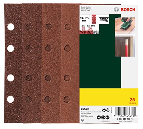 Bosch 2607019495, 25-Piece Sanding Sheet Set (Different Materials, Grit Size 40/60/80/120, 8 Holes, Accessories for orBital Sander), Red