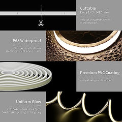 COB LED Strip Daylight White 6000K DC24V,PAUTIX 5M 2520LEDs Waterproof IP68 Neno Strip Lights CRI90and Flexible Silicone DIY Light Tape for Indoor Outdoor Lighting Decoration(Power Supply NOT Included)