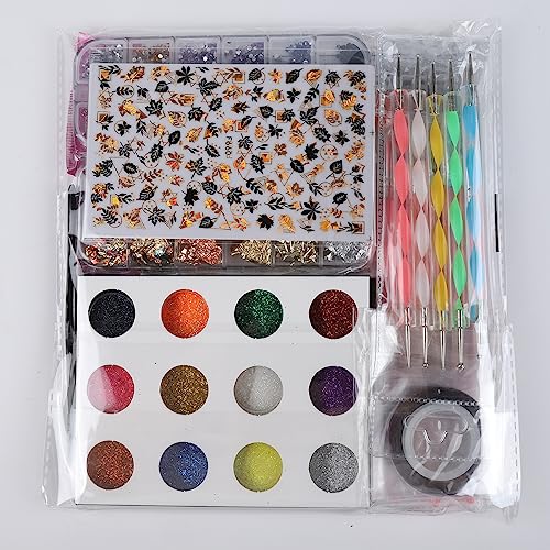 Teenitor Nail Art Kit with Nail Glitter, Nail Art Brushes & Nail Sticker for Gel Nails Art, Nail Gems Nail Accessories Tool for Teenage Girls, Nail Art Pens Nail Dotting Tool for Beginners