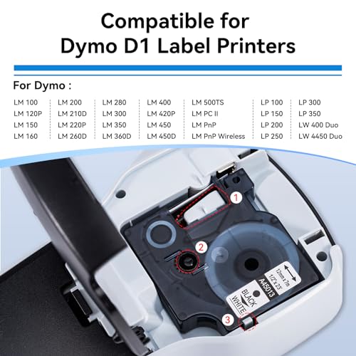 Unistar Compatible Dymo 160 Label Tape Replacement for Dymo D1 Tape Cartridge 12mm x 7m Black on White D1 45013 S0720530 Tape Cassette for Dymo Label Manager 160, 3 Cartridges