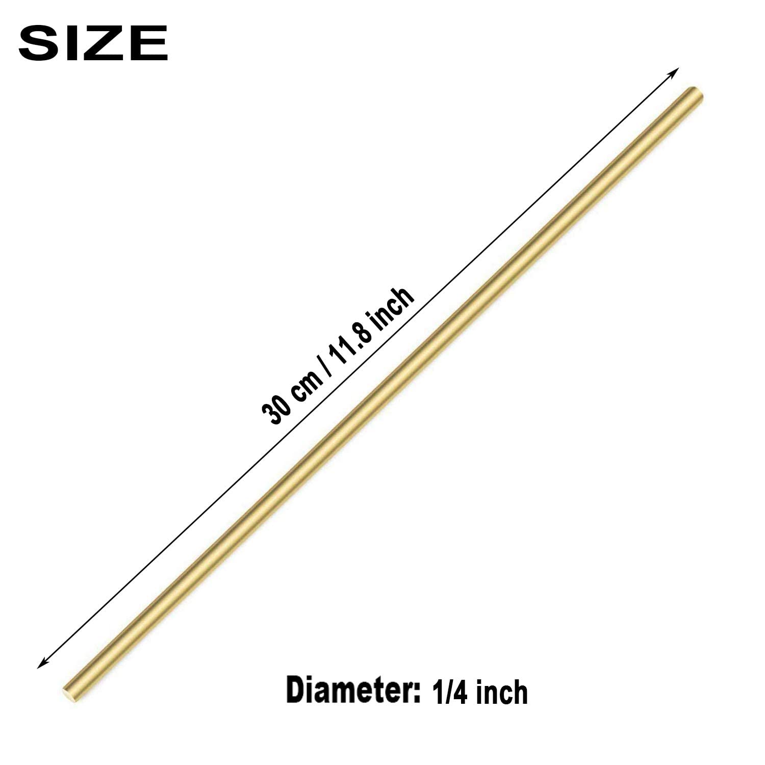 2PCS 6.35mm Brass Rod, Metal Solid Round Brass Rod Pin Lathe Bar Stock for RC Model Airplane Helicopter DIY Craft, 6.35mm in Diameter 300mm in Length